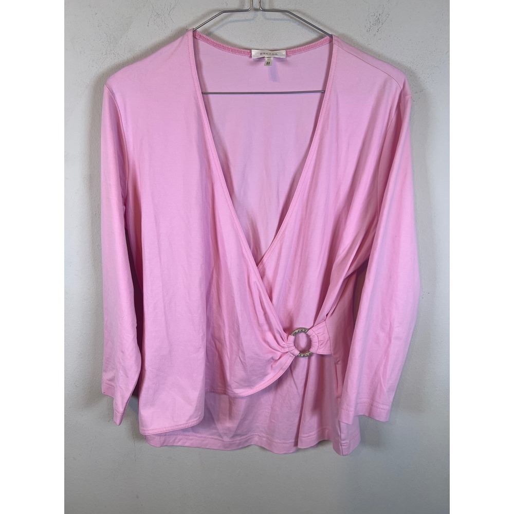 Escada Womens Wrap Top Rhinestone Ring Detail Pink Size 40